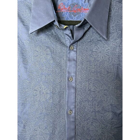 Robert Graham Knowledge Wisdom Truth Men Floral Print Navy Shirt Embroidered 2XL - Picture 6 of 6